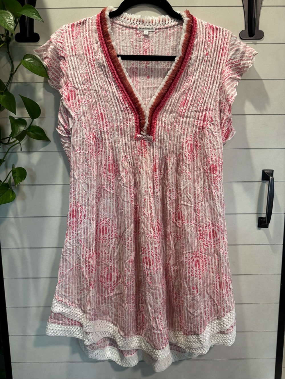 Poupette St. Barth Pink and White Printed V-Neck Mini Dress - Picture 1 of 5
